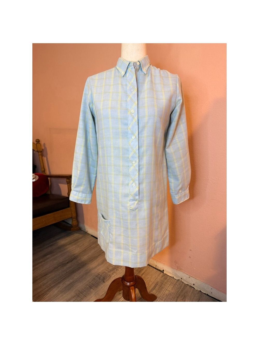 Vintage 1960s Penneys Carol Evans PENN-PREST Plaid Shift Dress - Mod Tunic sz 16